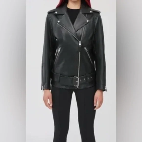 NWT Mackage Jayda Oversized 100% Cow Leather Biker Jacket $1190 Sz M - Picture 2 of 6